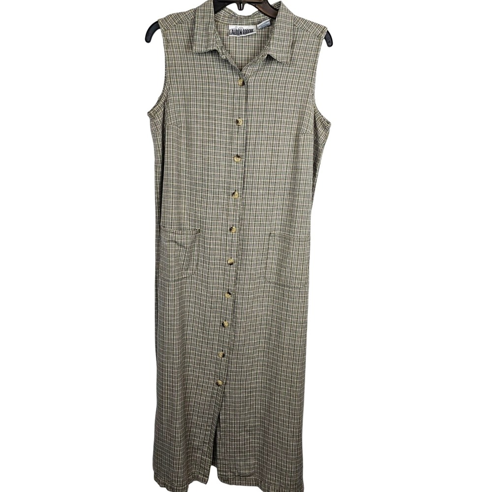 Lauren Brooke Plaid Maxi Dress Womens XL‎ Cotton Cottagecore Sleeveless Button
